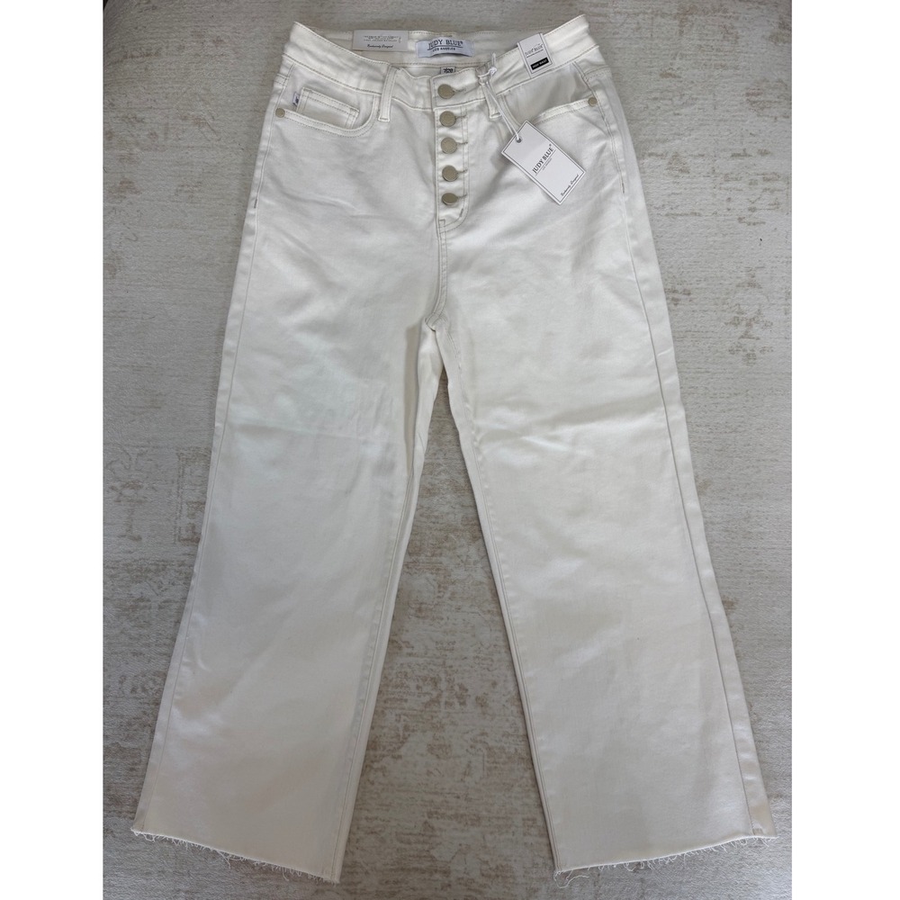 Judy Blue White High Waist Wide Leg Crop Jeans JB88674 Size 7/28 Button Fly NWT